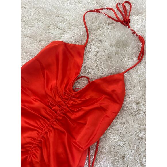 Jason Wu Ruched slip dress orange satin y2k small midi - Picture 4 of 8